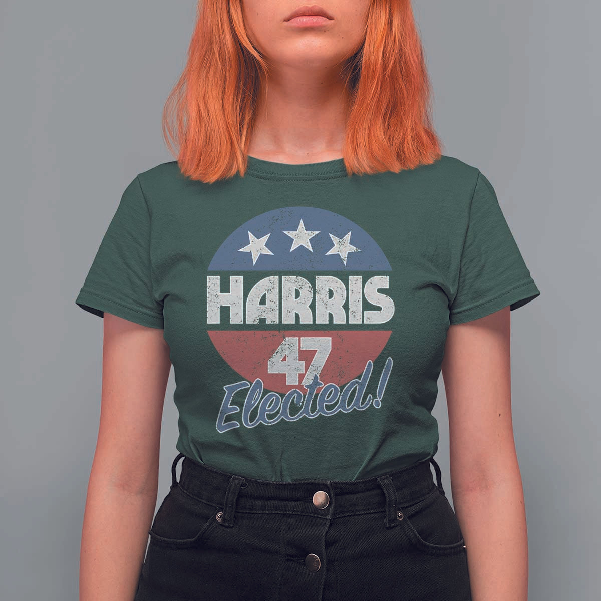 Harris For President T Shirt For Women Harris Elected 47 American Flag - Wonder Print Shop