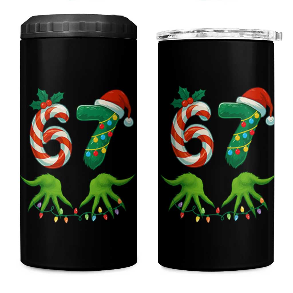 Funny Six Seven Christmas 67 Meme Gen Alpha Slang Elf Hands 4 in 1 Can Cooler Tumbler - Wonder Print Shop