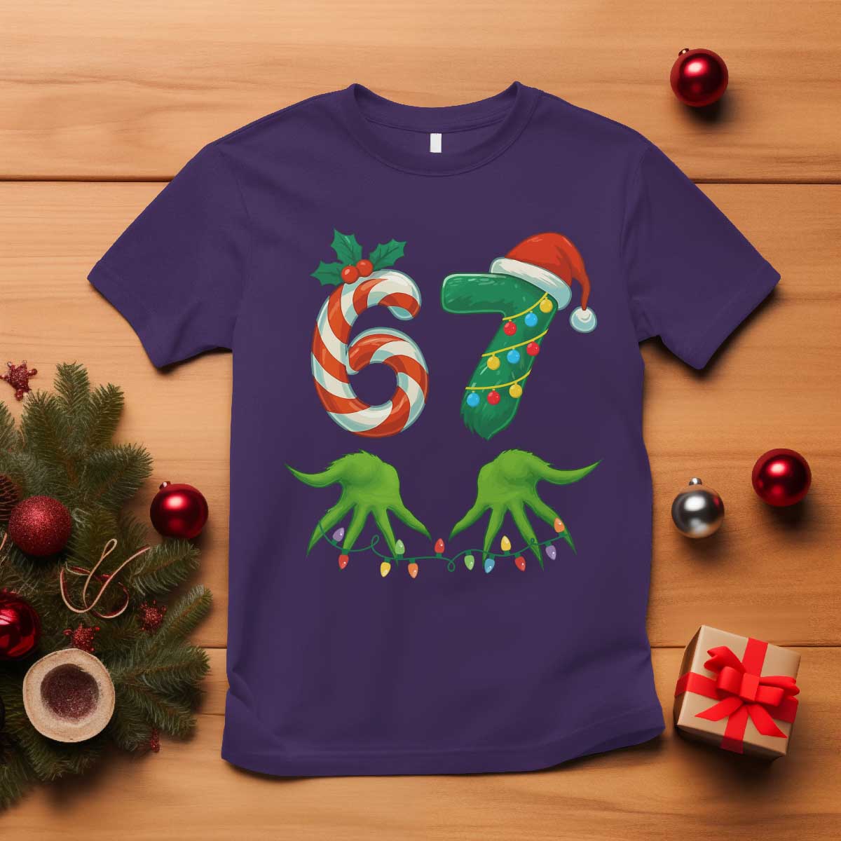 Funny Six Seven Christmas 67 Meme Gen Alpha Slang Elf Hands T Shirt - Wonder Print Shop