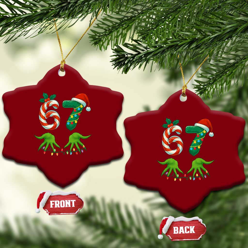 Funny Six Seven Christmas 67 Meme Gen Alpha Slang Elf Hands Ceramic Ornament - Wonder Print Shop