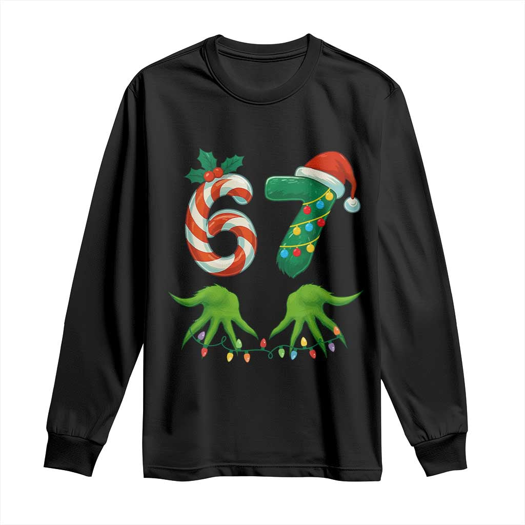 Funny Six Seven Christmas 67 Meme Gen Alpha Slang Elf Hands Long Sleeve Shirt - Wonder Print Shop
