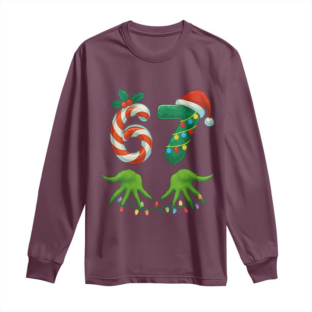 Funny Six Seven Christmas 67 Meme Gen Alpha Slang Elf Hands Long Sleeve Shirt - Wonder Print Shop