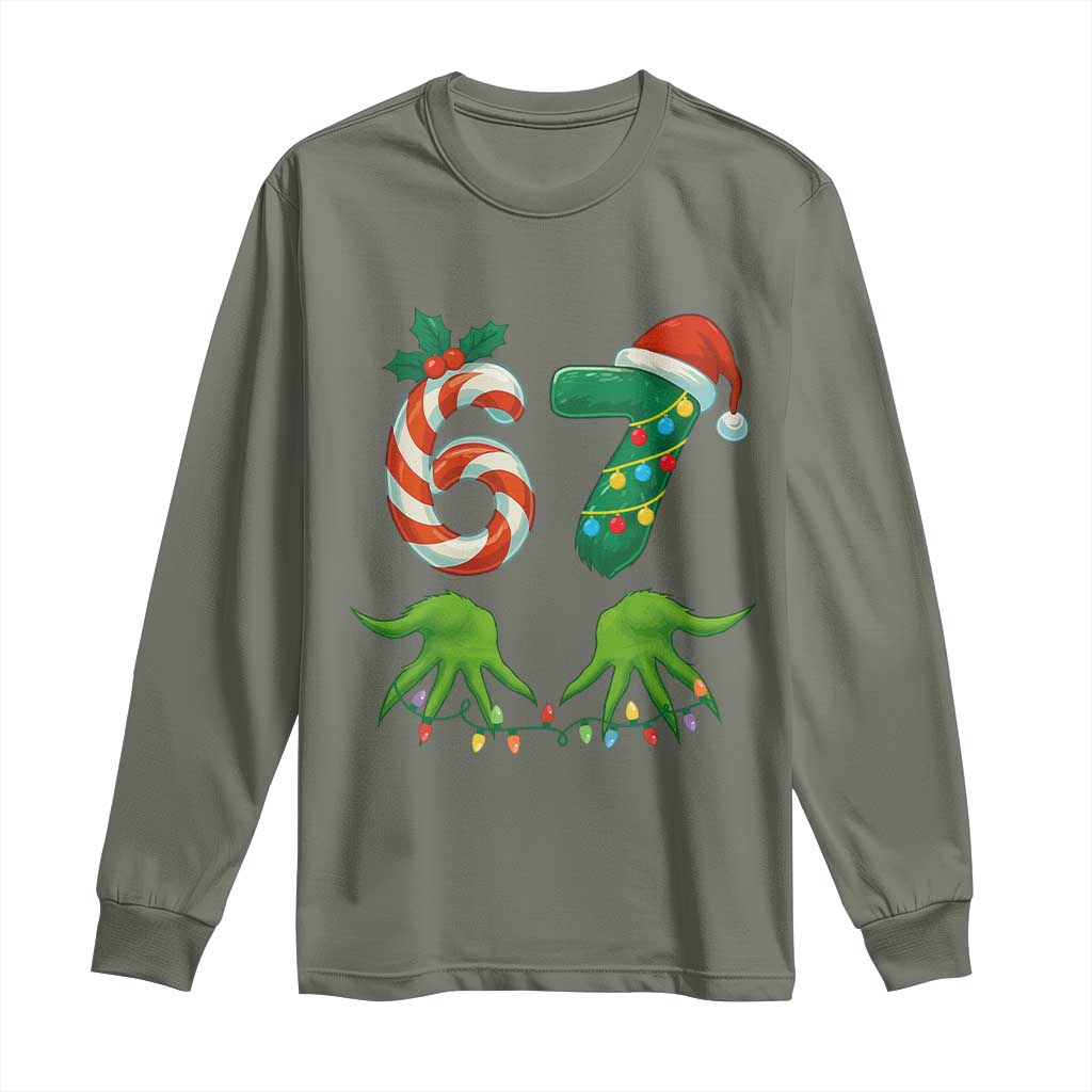 Funny Six Seven Christmas 67 Meme Gen Alpha Slang Elf Hands Long Sleeve Shirt - Wonder Print Shop