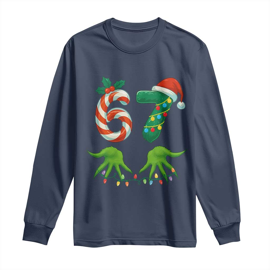Funny Six Seven Christmas 67 Meme Gen Alpha Slang Elf Hands Long Sleeve Shirt - Wonder Print Shop