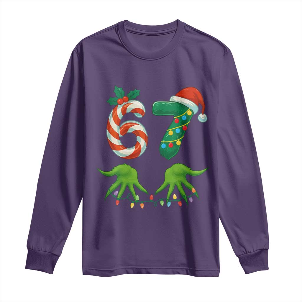 Funny Six Seven Christmas 67 Meme Gen Alpha Slang Elf Hands Long Sleeve Shirt - Wonder Print Shop