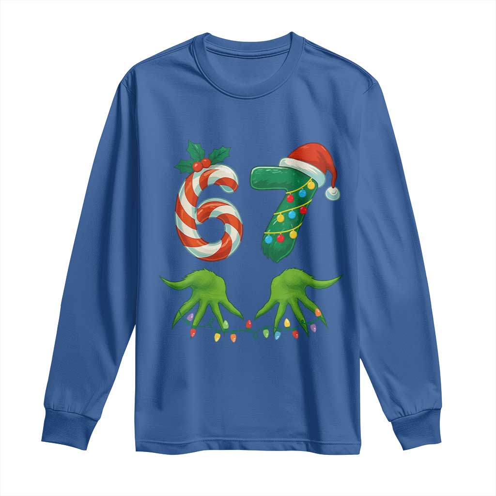 Funny Six Seven Christmas 67 Meme Gen Alpha Slang Elf Hands Long Sleeve Shirt - Wonder Print Shop
