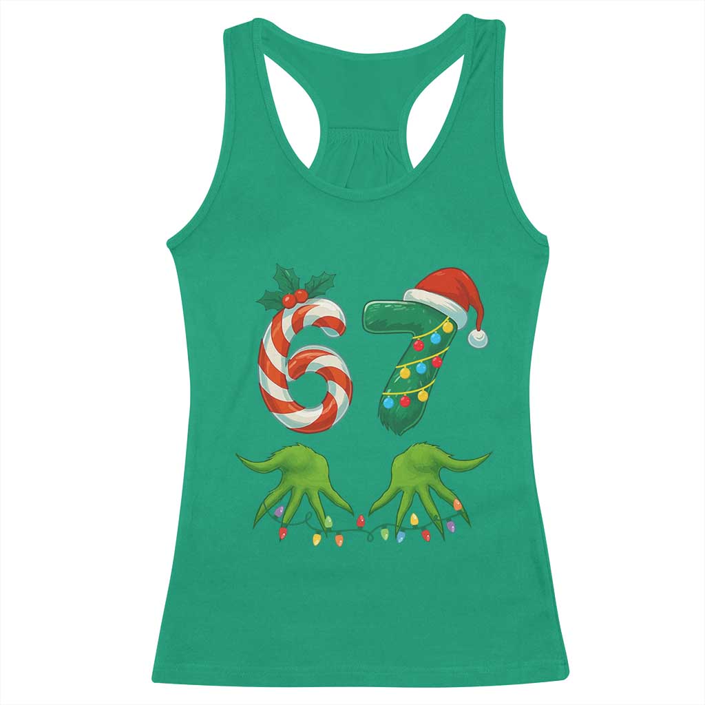 Funny Six Seven Christmas 67 Meme Gen Alpha Slang Elf Hands Racerback Tank Top - Wonder Print Shop