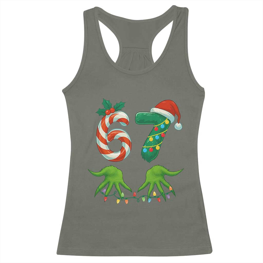 Funny Six Seven Christmas 67 Meme Gen Alpha Slang Elf Hands Racerback Tank Top - Wonder Print Shop