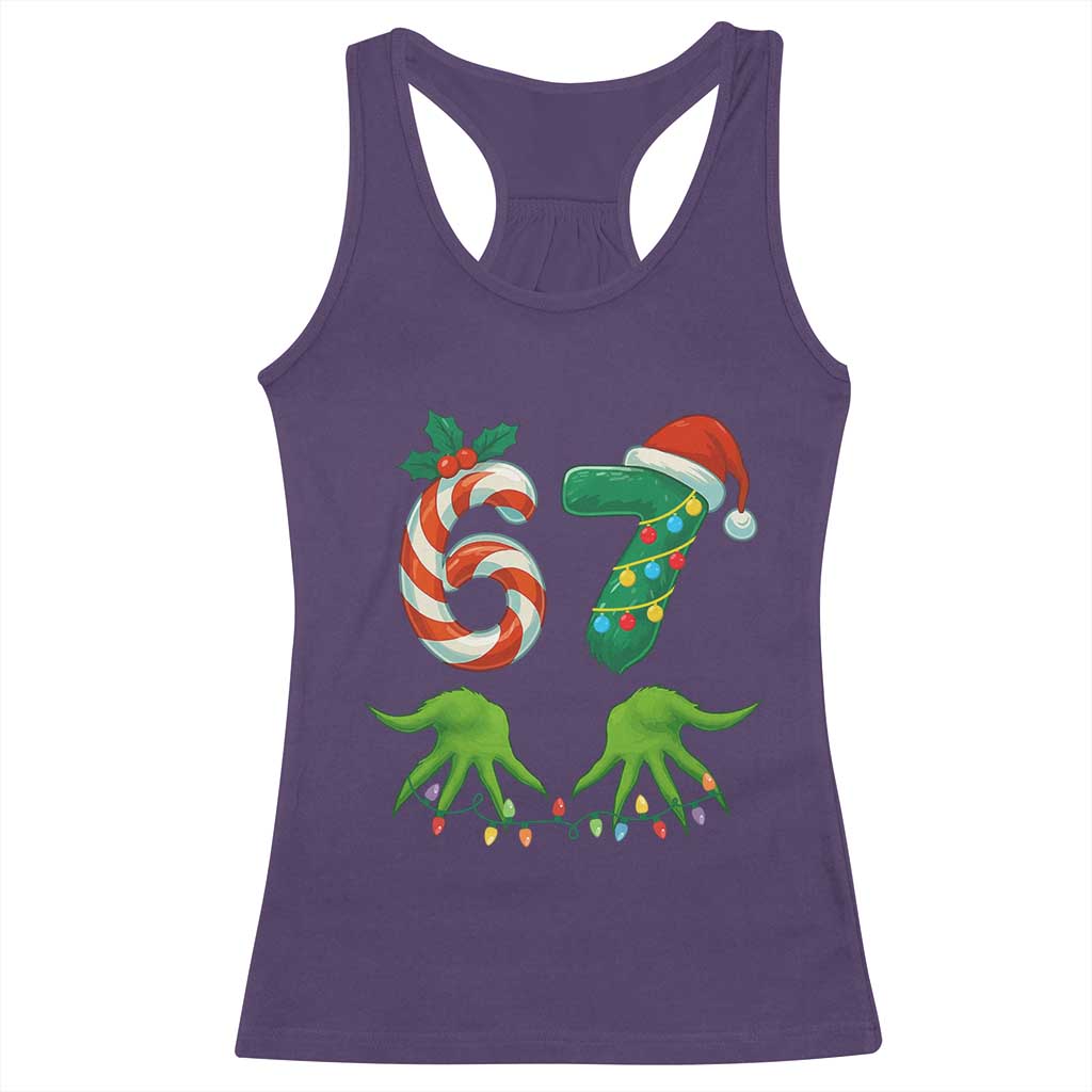 Funny Six Seven Christmas 67 Meme Gen Alpha Slang Elf Hands Racerback Tank Top - Wonder Print Shop