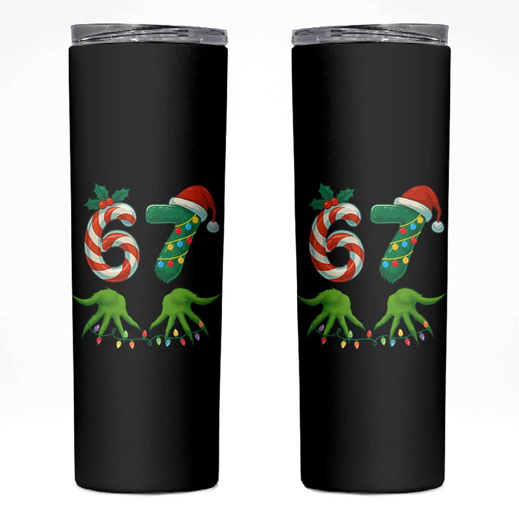 Funny Six Seven Christmas 67 Meme Gen Alpha Slang Elf Hands Skinny Tumbler - Wonder Print Shop