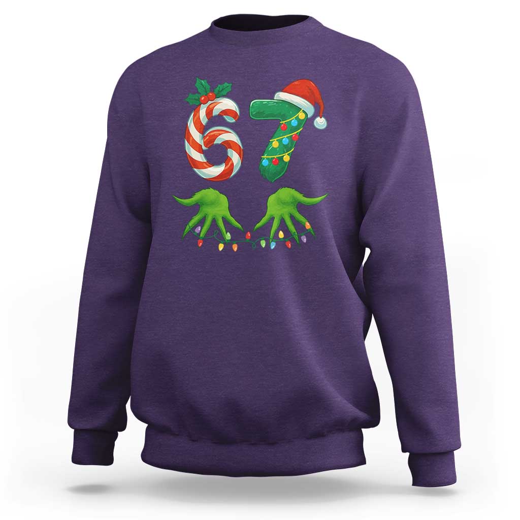 Funny Six Seven Christmas 67 Meme Gen Alpha Slang Elf Hands Sweatshirt - Wonder Print Shop