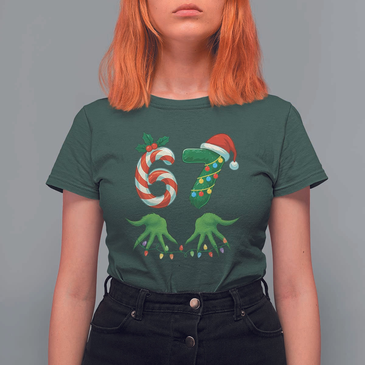 Funny Six Seven Christmas 67 Meme Gen Alpha Slang Elf Hands T Shirt For Women - Wonder Print Shop