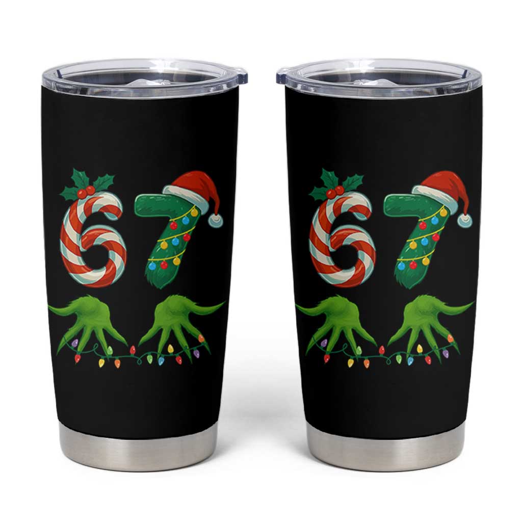 Funny Six Seven Christmas 67 Meme Gen Alpha Slang Elf Hands Tumbler Cup - Wonder Print Shop