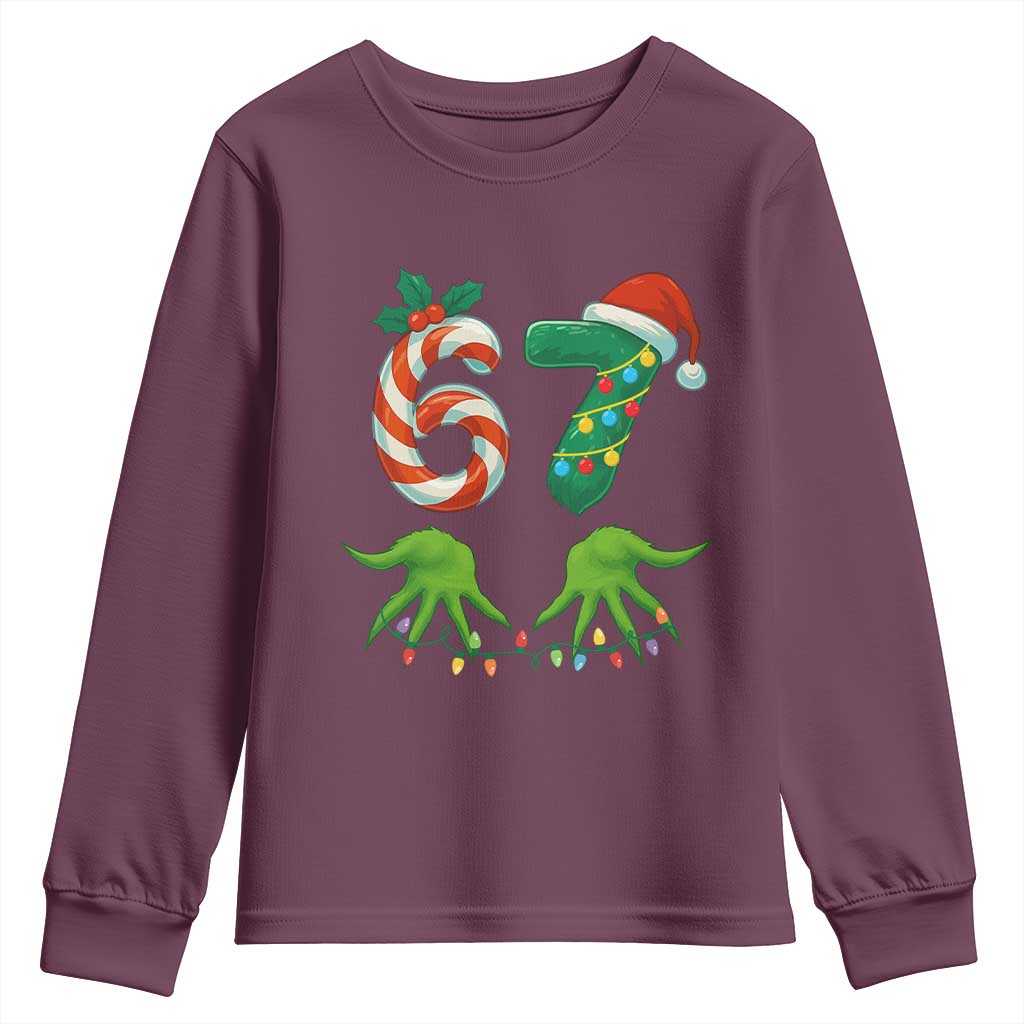 Funny Six Seven Christmas 67 Meme Gen Alpha Slang Elf Hands Youth Sweatshirt - Wonder Print Shop
