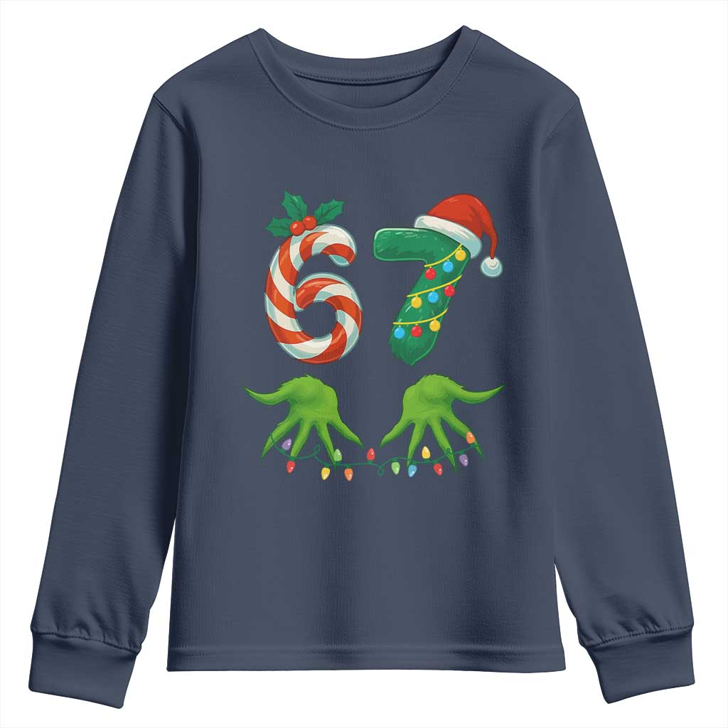 Funny Six Seven Christmas 67 Meme Gen Alpha Slang Elf Hands Youth Sweatshirt - Wonder Print Shop