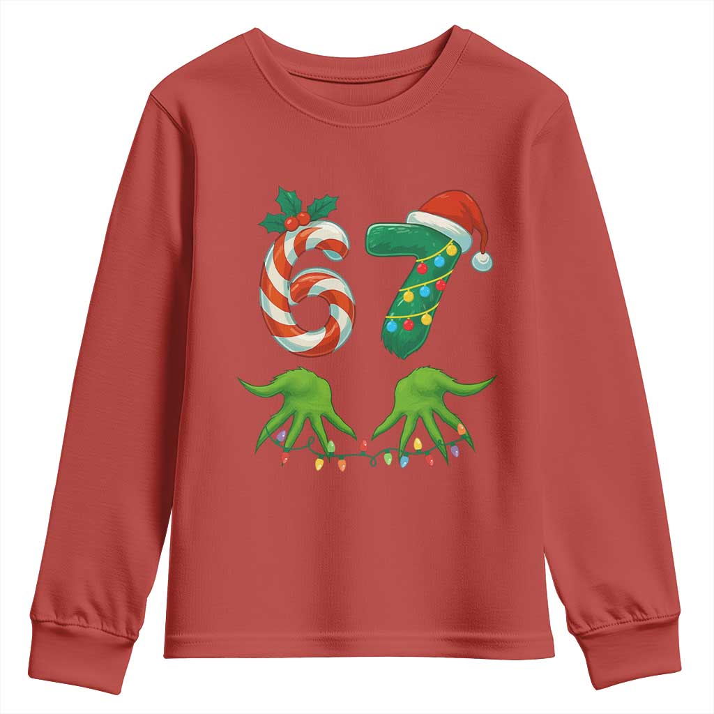 Funny Six Seven Christmas 67 Meme Gen Alpha Slang Elf Hands Youth Sweatshirt - Wonder Print Shop