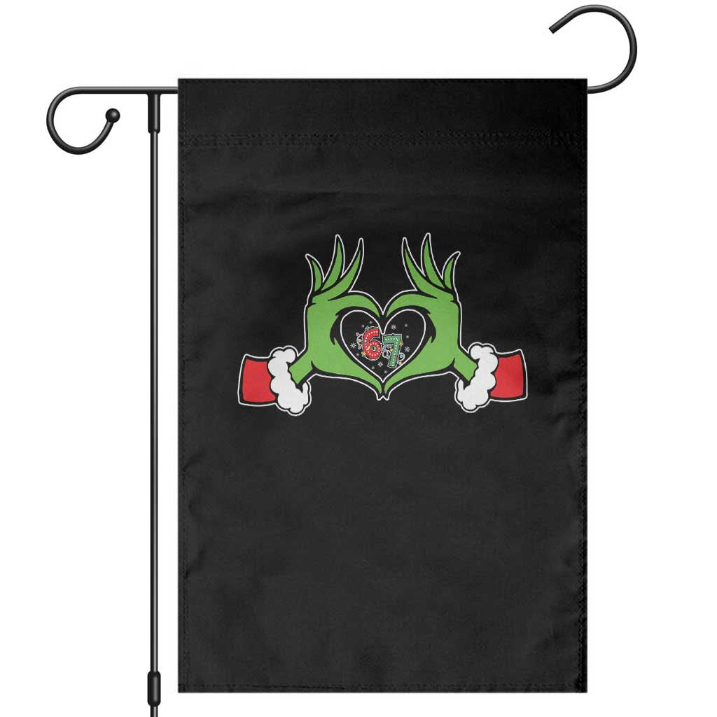 Funny Six Seven Christmas 67 Meme Gen Alpha Elf Heart Hands Garden Flag - Wonder Print Shop