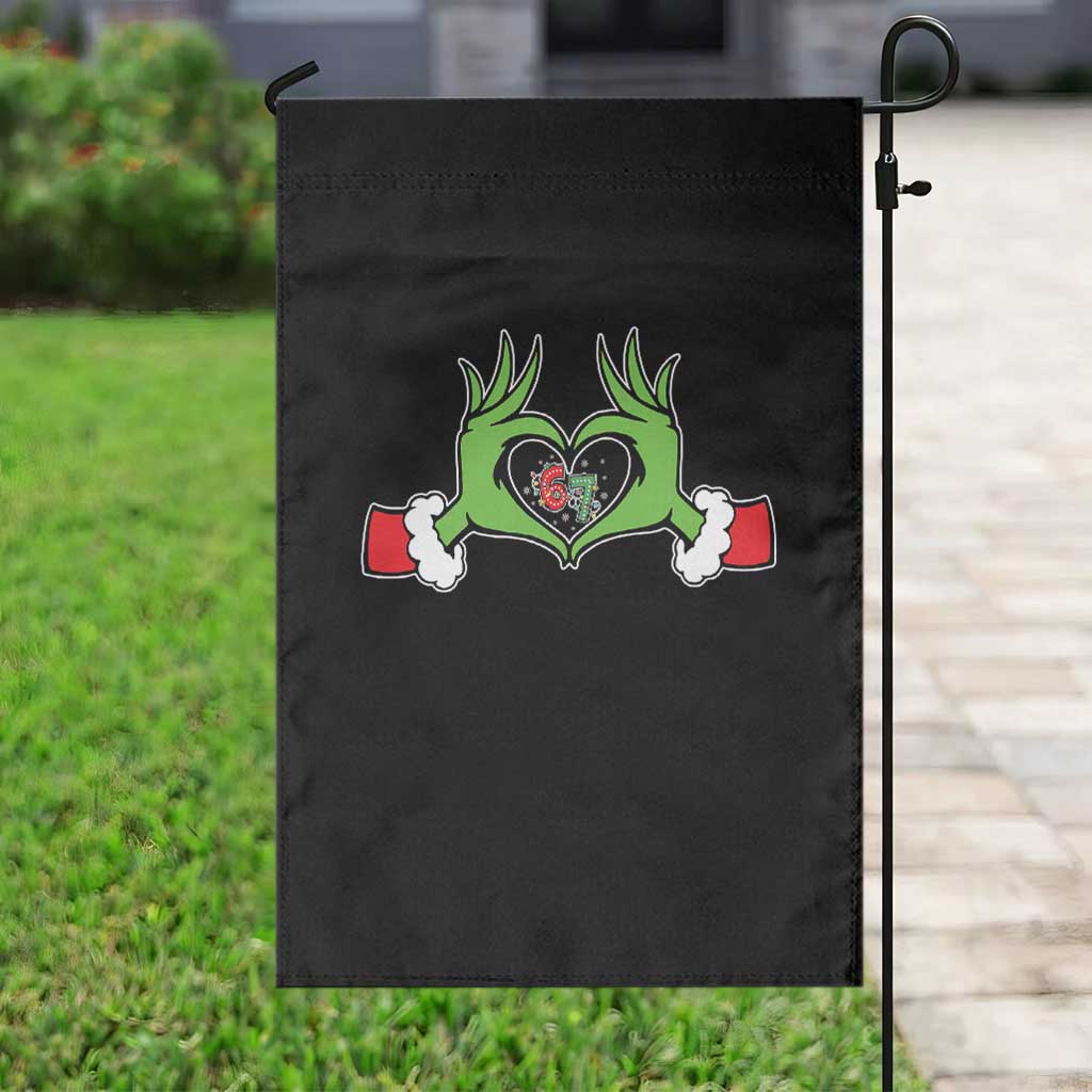 Funny Six Seven Christmas 67 Meme Gen Alpha Elf Heart Hands Garden Flag - Wonder Print Shop