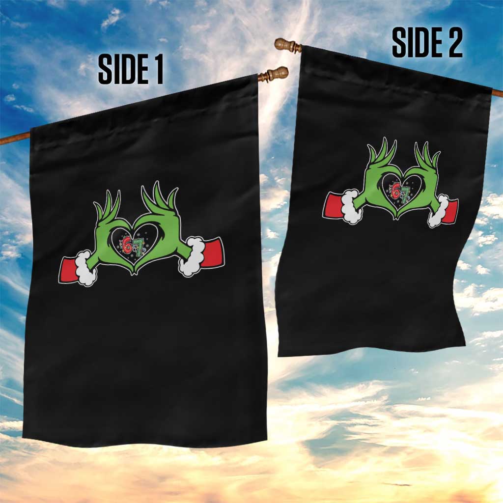 Funny Six Seven Christmas 67 Meme Gen Alpha Elf Heart Hands Garden Flag - Wonder Print Shop