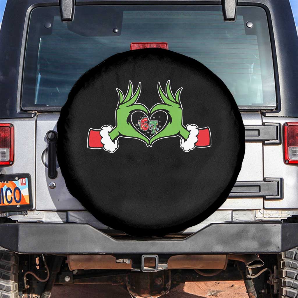 Funny Six Seven Christmas 67 Meme Gen Alpha Elf Heart Hands Spare Tire Cover - Wonder Print Shop
