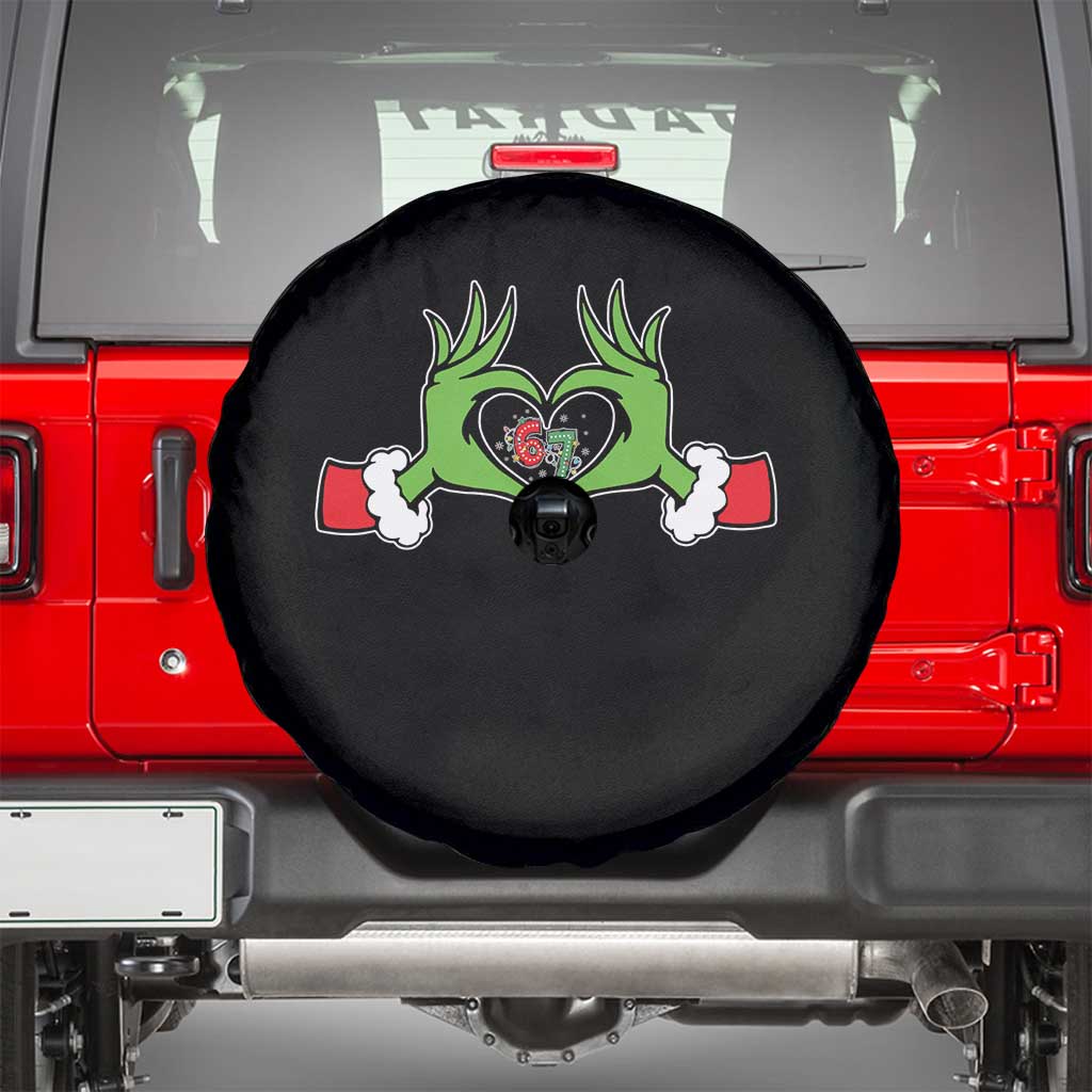 Funny Six Seven Christmas 67 Meme Gen Alpha Elf Heart Hands Spare Tire Cover - Wonder Print Shop