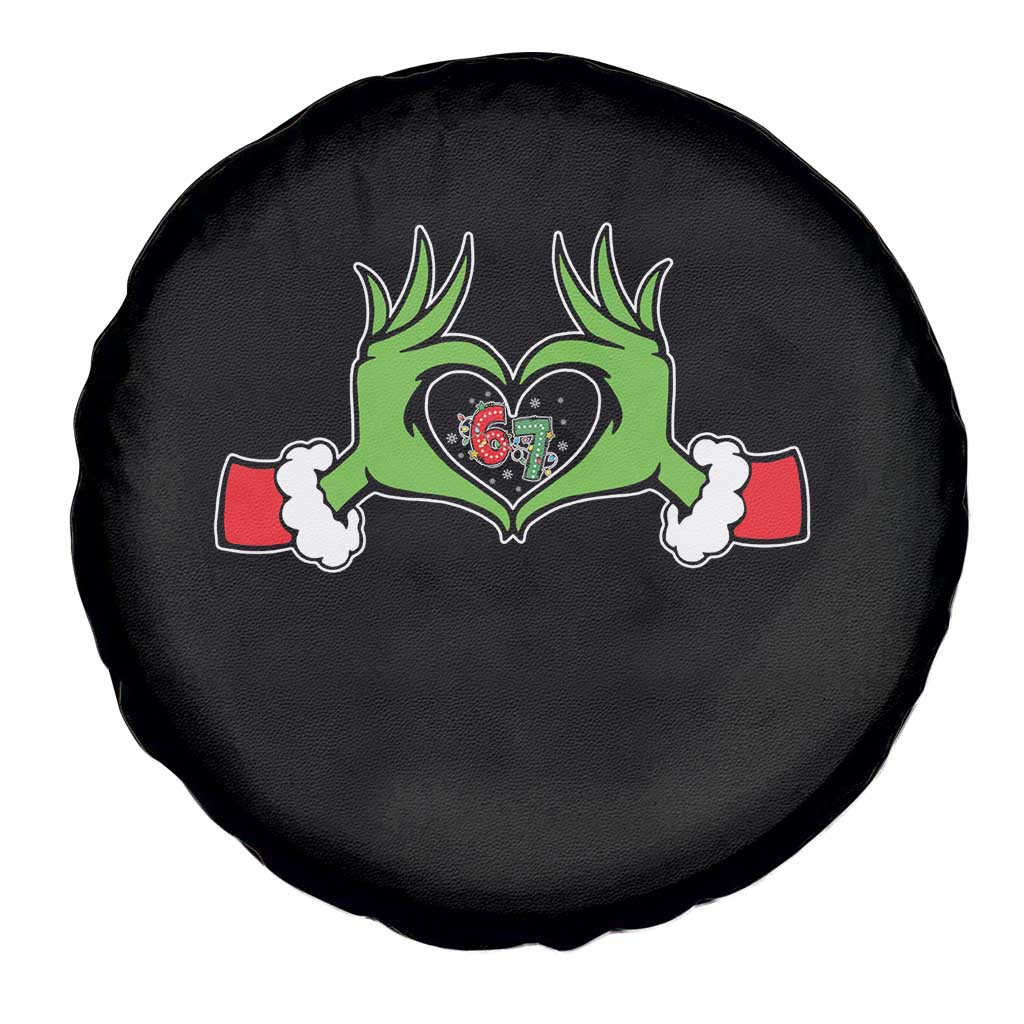 Funny Six Seven Christmas 67 Meme Gen Alpha Elf Heart Hands Spare Tire Cover - Wonder Print Shop