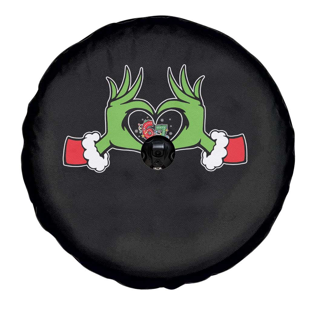 Funny Six Seven Christmas 67 Meme Gen Alpha Elf Heart Hands Spare Tire Cover - Wonder Print Shop