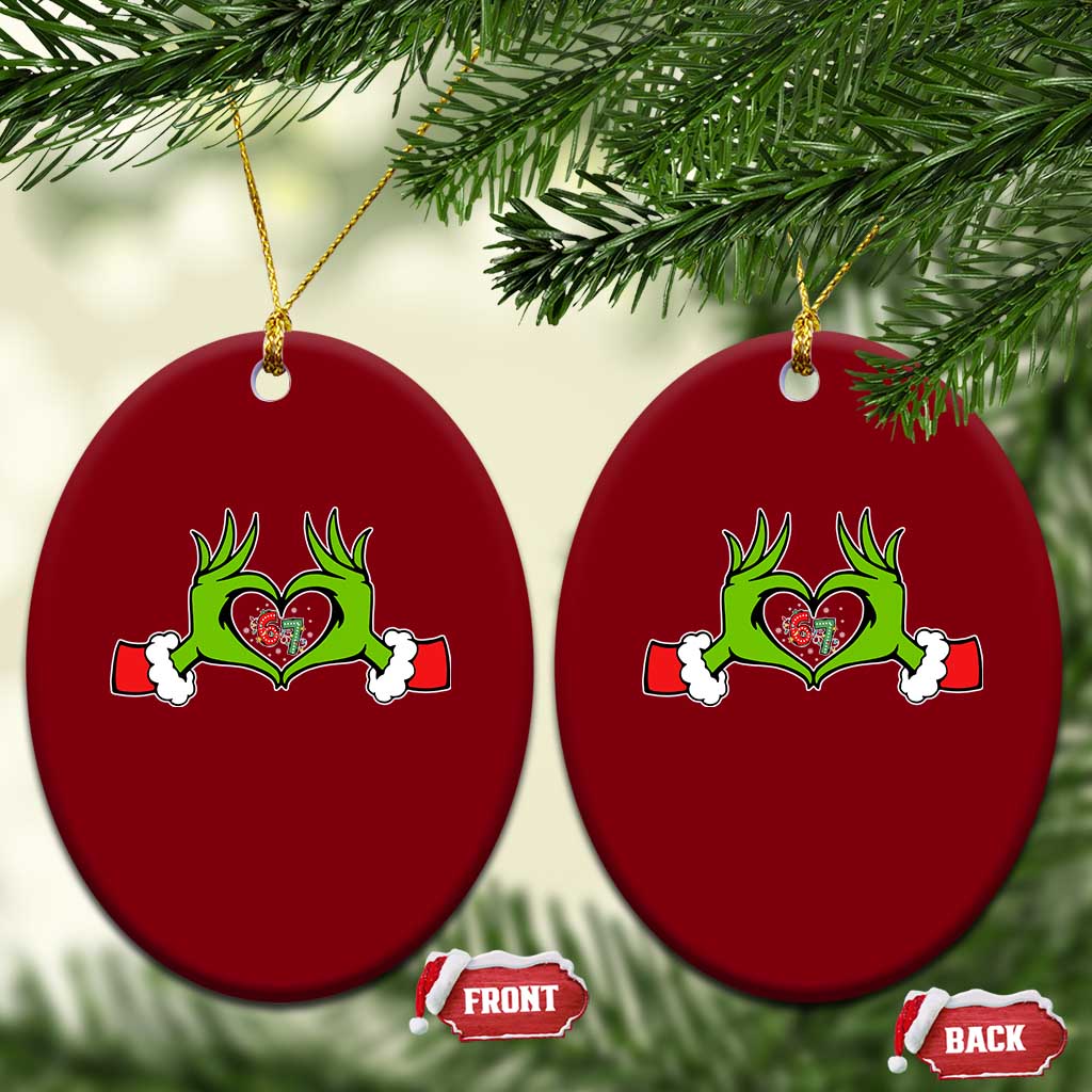 Funny Six Seven Christmas 67 Meme Gen Alpha Elf Heart Hands Ceramic Ornament - Wonder Print Shop