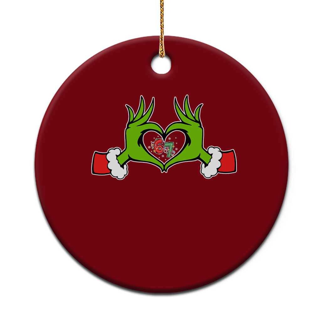 Funny Six Seven Christmas 67 Meme Gen Alpha Elf Heart Hands Ceramic Ornament - Wonder Print Shop