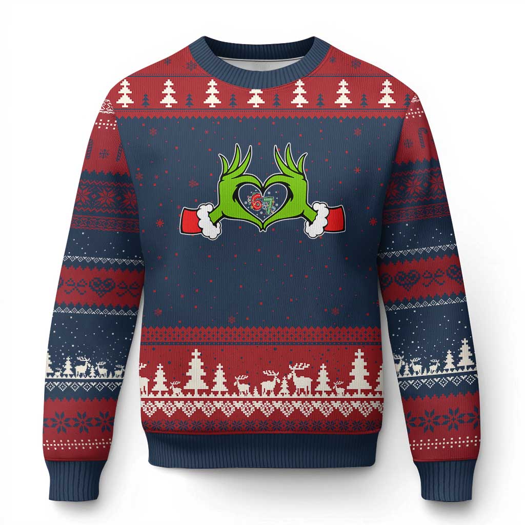 Funny Six Seven Xmas 67 Meme Gen Alpha Elf Heart Hands Ugly Christmas Sweater - Wonder Print Shop