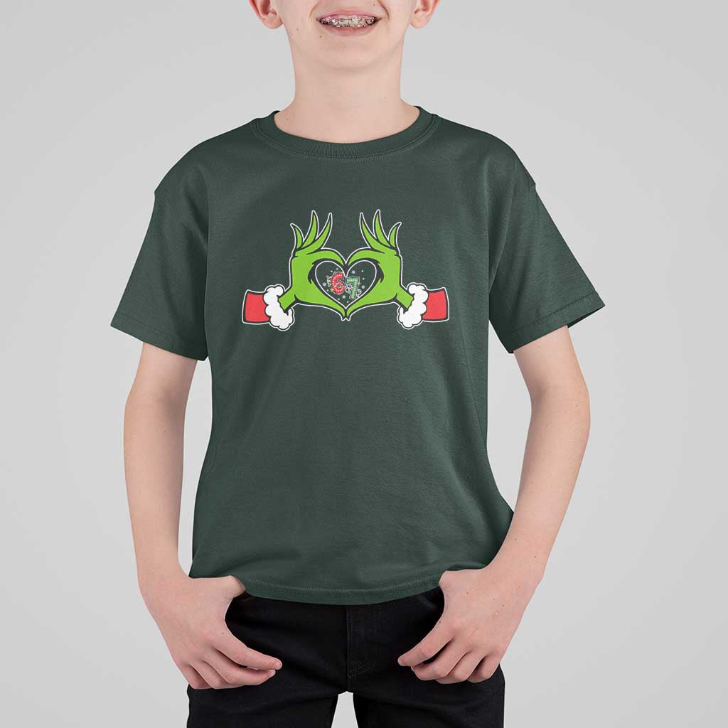 Funny Six Seven Christmas 67 Meme Gen Alpha Elf Heart Hands T Shirt For Kid - Wonder Print Shop