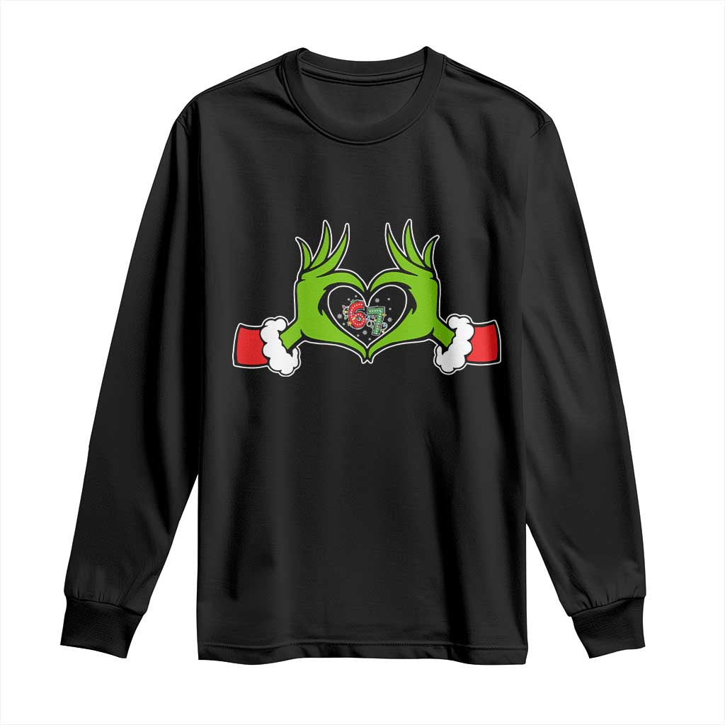 Funny Six Seven Christmas 67 Meme Gen Alpha Elf Heart Hands Long Sleeve Shirt - Wonder Print Shop