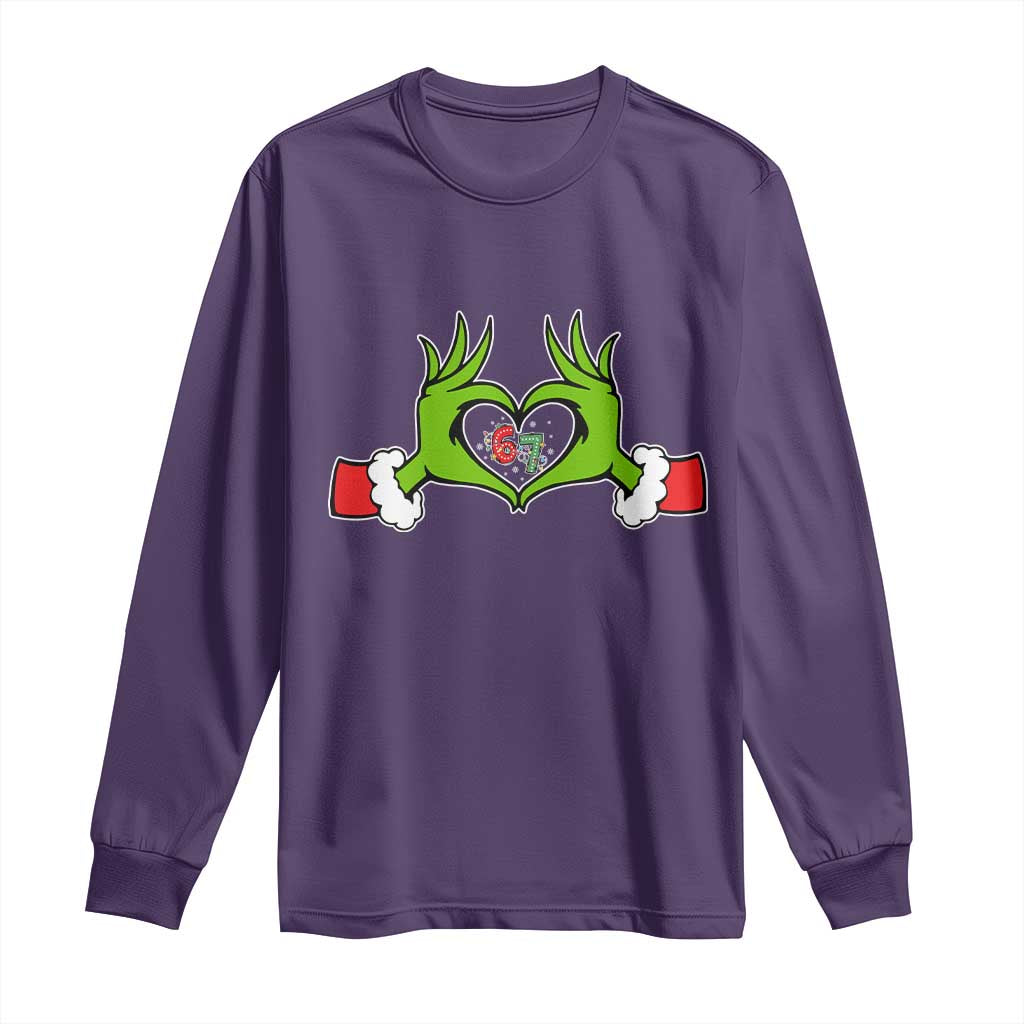 Funny Six Seven Christmas 67 Meme Gen Alpha Elf Heart Hands Long Sleeve Shirt - Wonder Print Shop