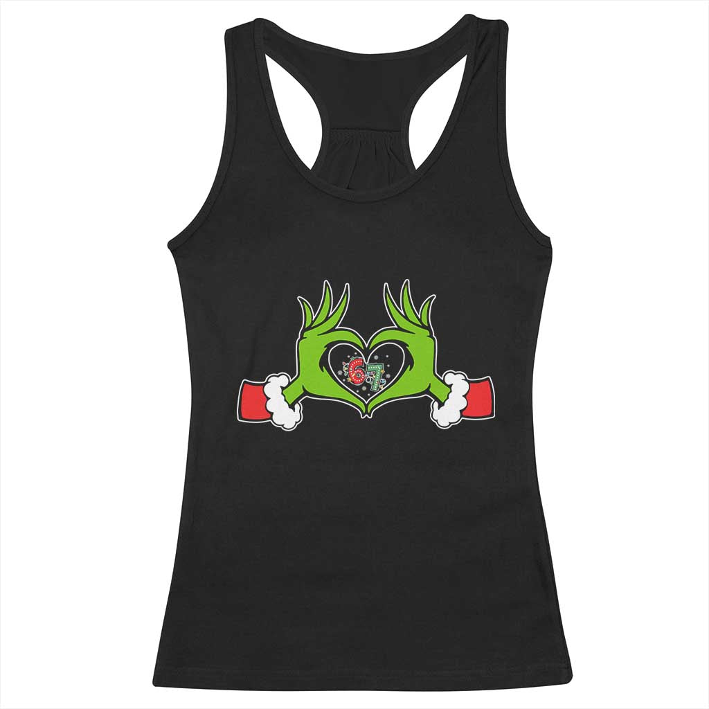 Funny Six Seven Christmas 67 Meme Gen Alpha Elf Heart Hands Racerback Tank Top - Wonder Print Shop