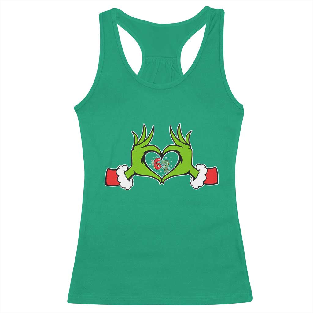 Funny Six Seven Christmas 67 Meme Gen Alpha Elf Heart Hands Racerback Tank Top - Wonder Print Shop