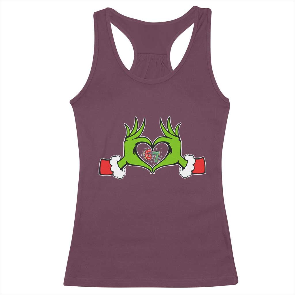 Funny Six Seven Christmas 67 Meme Gen Alpha Elf Heart Hands Racerback Tank Top - Wonder Print Shop