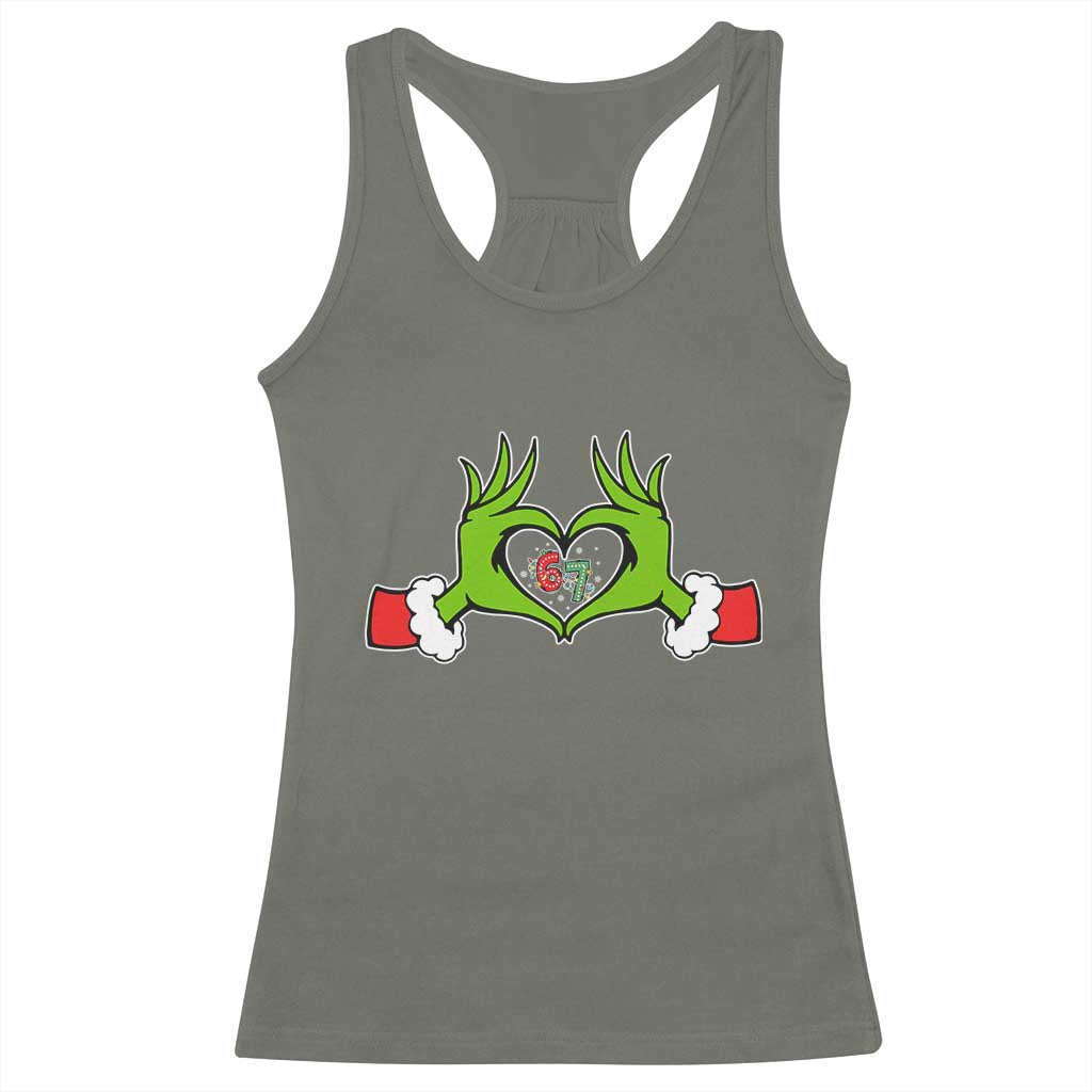 Funny Six Seven Christmas 67 Meme Gen Alpha Elf Heart Hands Racerback Tank Top - Wonder Print Shop