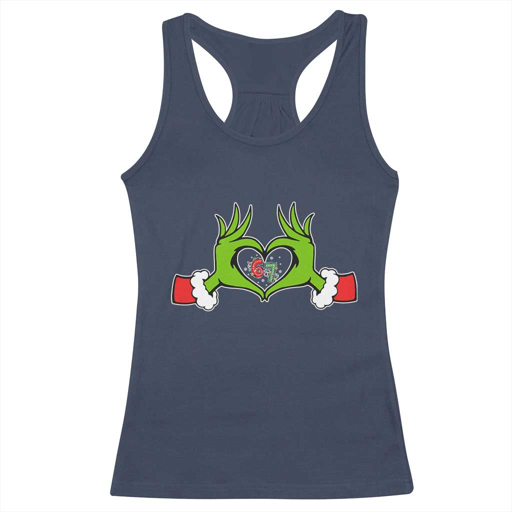 Funny Six Seven Christmas 67 Meme Gen Alpha Elf Heart Hands Racerback Tank Top - Wonder Print Shop