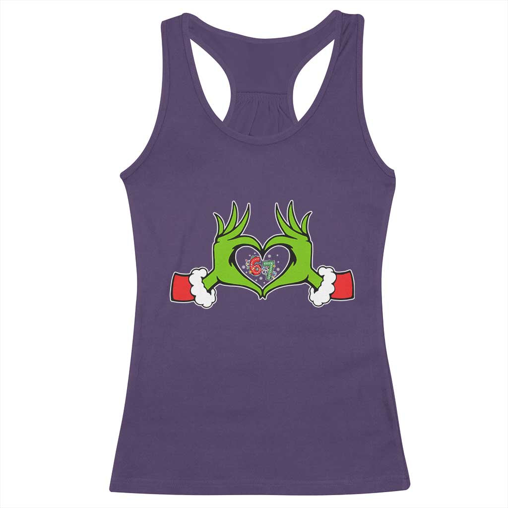 Funny Six Seven Christmas 67 Meme Gen Alpha Elf Heart Hands Racerback Tank Top - Wonder Print Shop