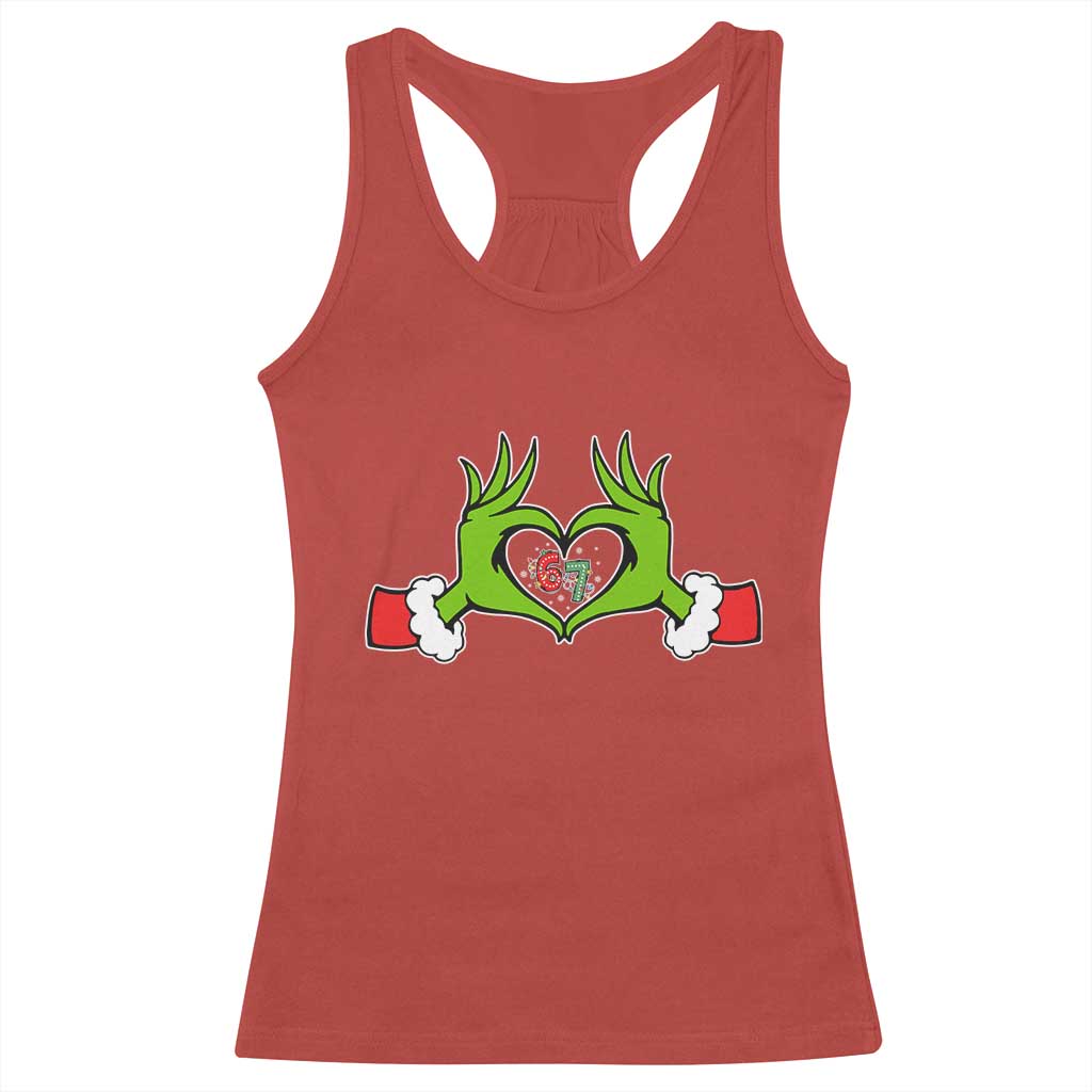 Funny Six Seven Christmas 67 Meme Gen Alpha Elf Heart Hands Racerback Tank Top - Wonder Print Shop