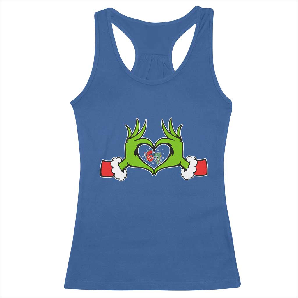 Funny Six Seven Christmas 67 Meme Gen Alpha Elf Heart Hands Racerback Tank Top - Wonder Print Shop