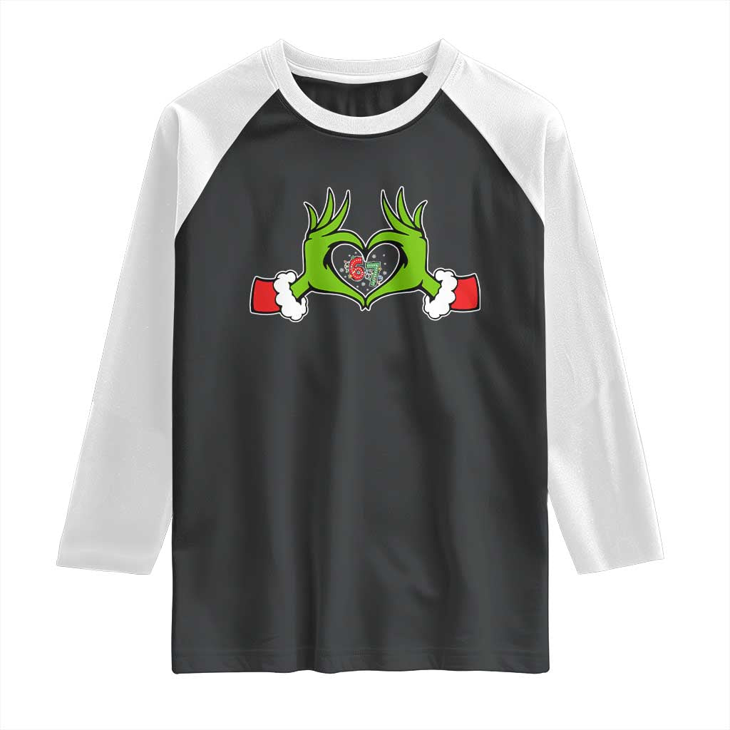 Funny Six Seven Christmas 67 Meme Gen Alpha Elf Heart Hands Raglan Shirt - Wonder Print Shop