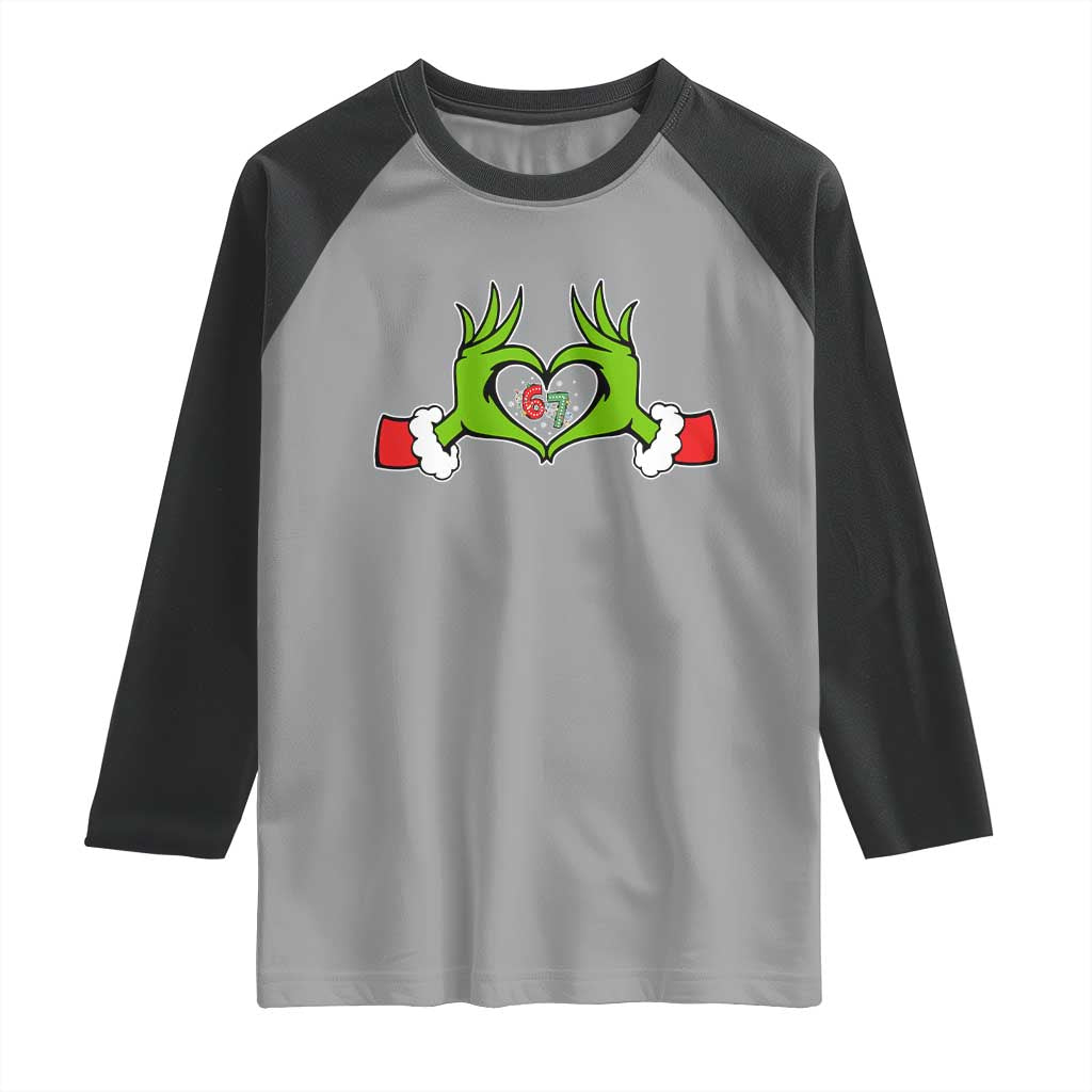 Funny Six Seven Christmas 67 Meme Gen Alpha Elf Heart Hands Raglan Shirt - Wonder Print Shop