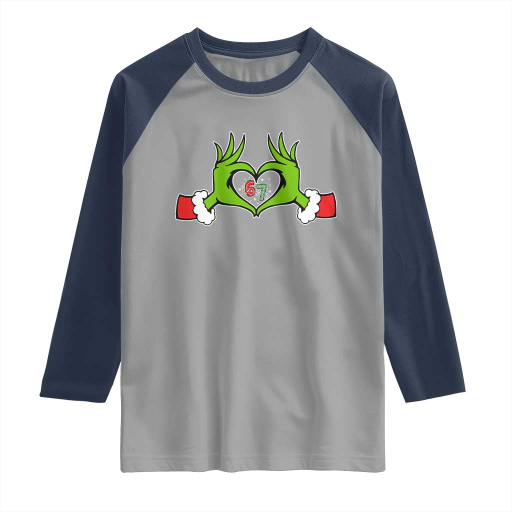 Funny Six Seven Christmas 67 Meme Gen Alpha Elf Heart Hands Raglan Shirt - Wonder Print Shop