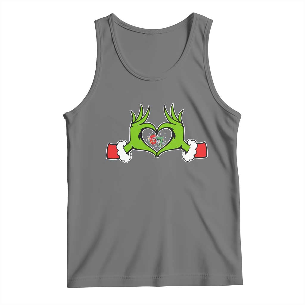 Funny Six Seven Christmas 67 Meme Gen Alpha Elf Heart Hands Tank Top - Wonder Print Shop