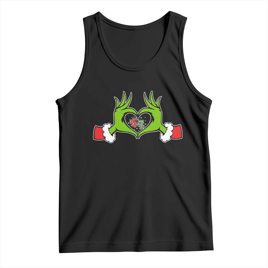 Funny Six Seven Christmas 67 Meme Gen Alpha Elf Heart Hands Tank Top - Wonder Print Shop