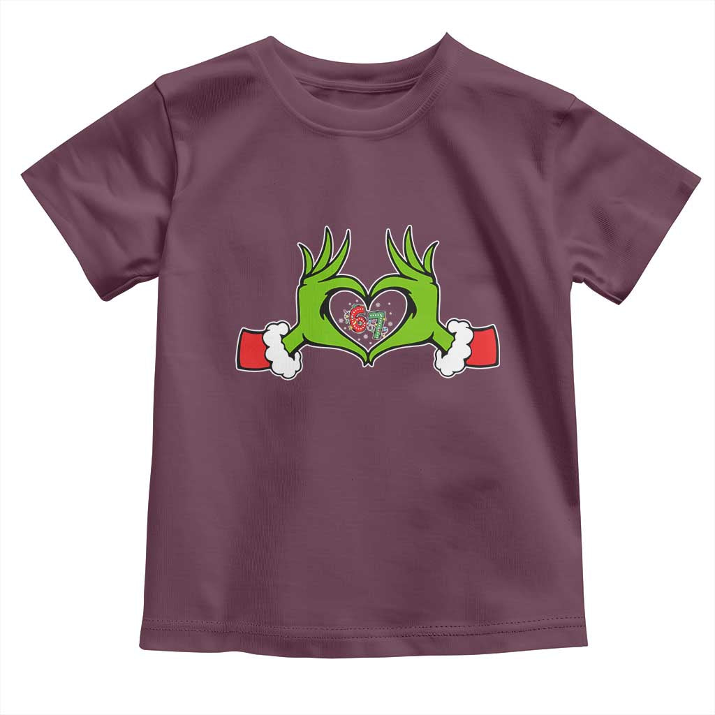 Funny Six Seven Christmas 67 Meme Gen Alpha Elf Heart Hands Toddler T Shirt - Wonder Print Shop
