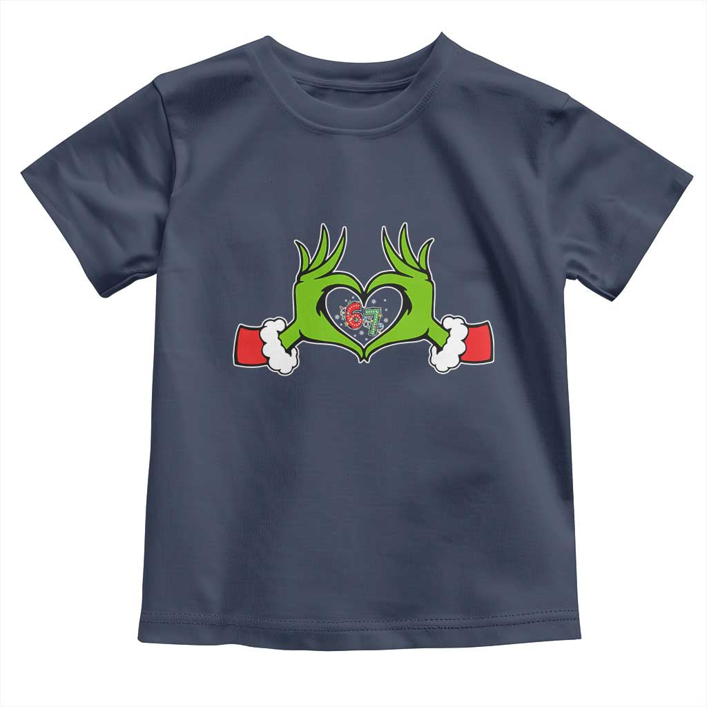 Funny Six Seven Christmas 67 Meme Gen Alpha Elf Heart Hands Toddler T Shirt - Wonder Print Shop