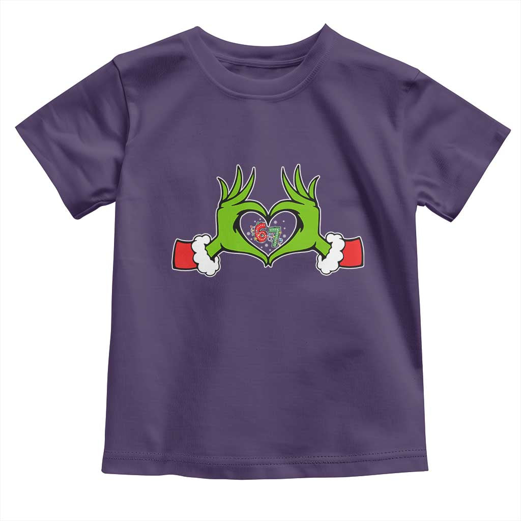 Funny Six Seven Christmas 67 Meme Gen Alpha Elf Heart Hands Toddler T Shirt - Wonder Print Shop