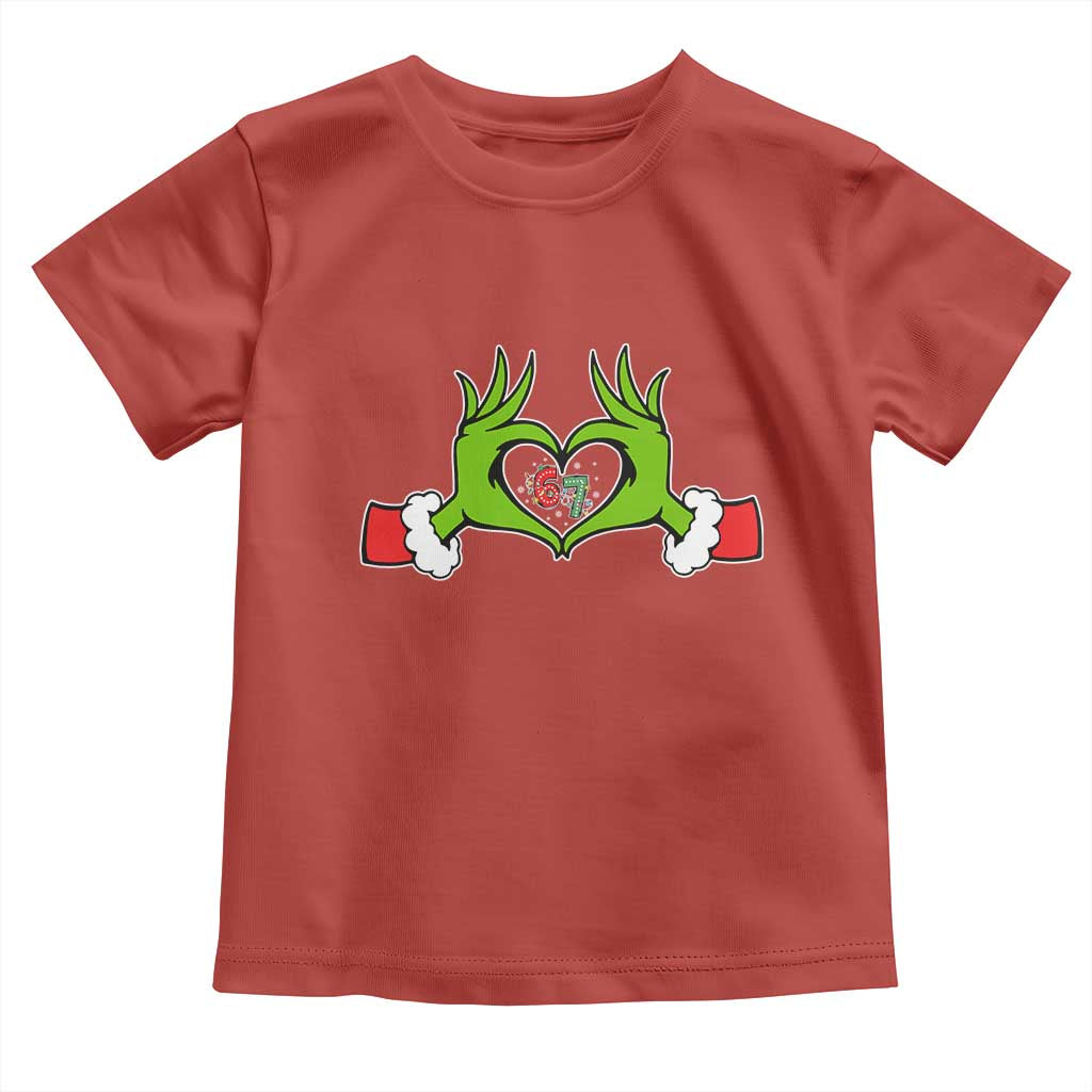 Funny Six Seven Christmas 67 Meme Gen Alpha Elf Heart Hands Toddler T Shirt - Wonder Print Shop